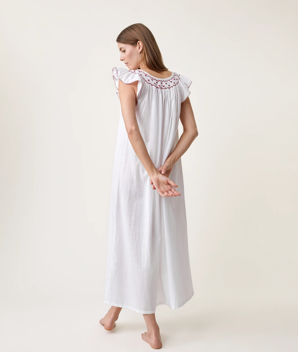 Scarlette Ateliers Dona night dress- White with red embroideries