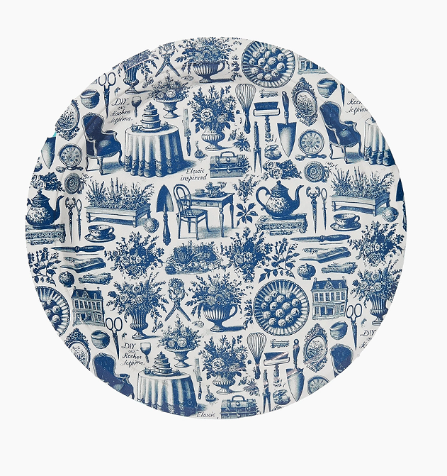 Mini Hors D'oeuvre Martha Toile Paper Plates - Navy and White 8 Per Pack