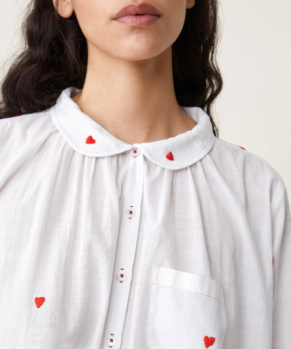 Scarlette Ateliers Calie nightgown -Red heart embroidery
