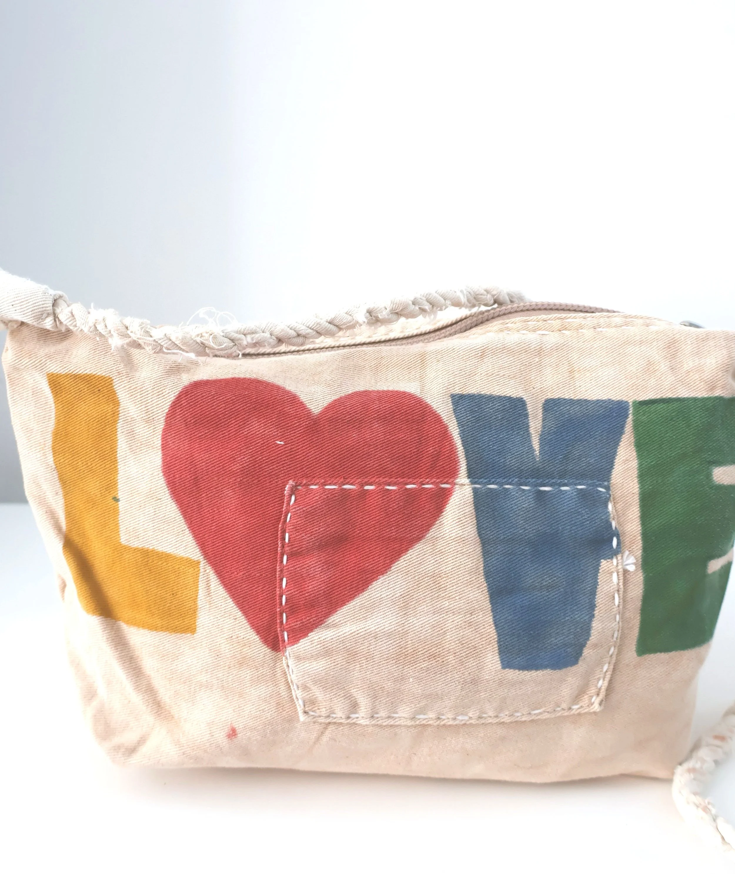 Ali Lamu Large Natural Rainbow LOVE Cross Body