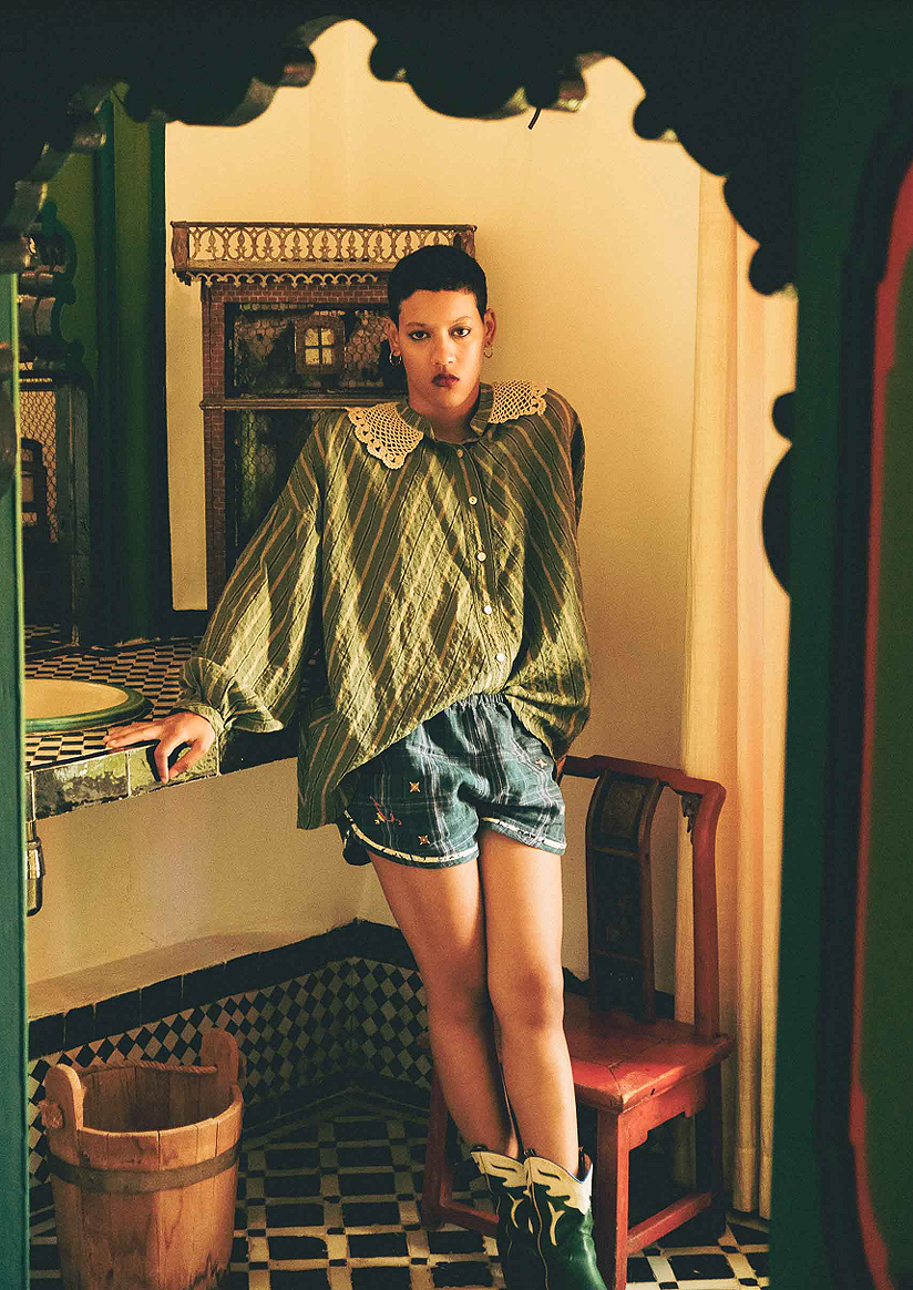 Claramonte Embroidered Shorts-Green Large 12