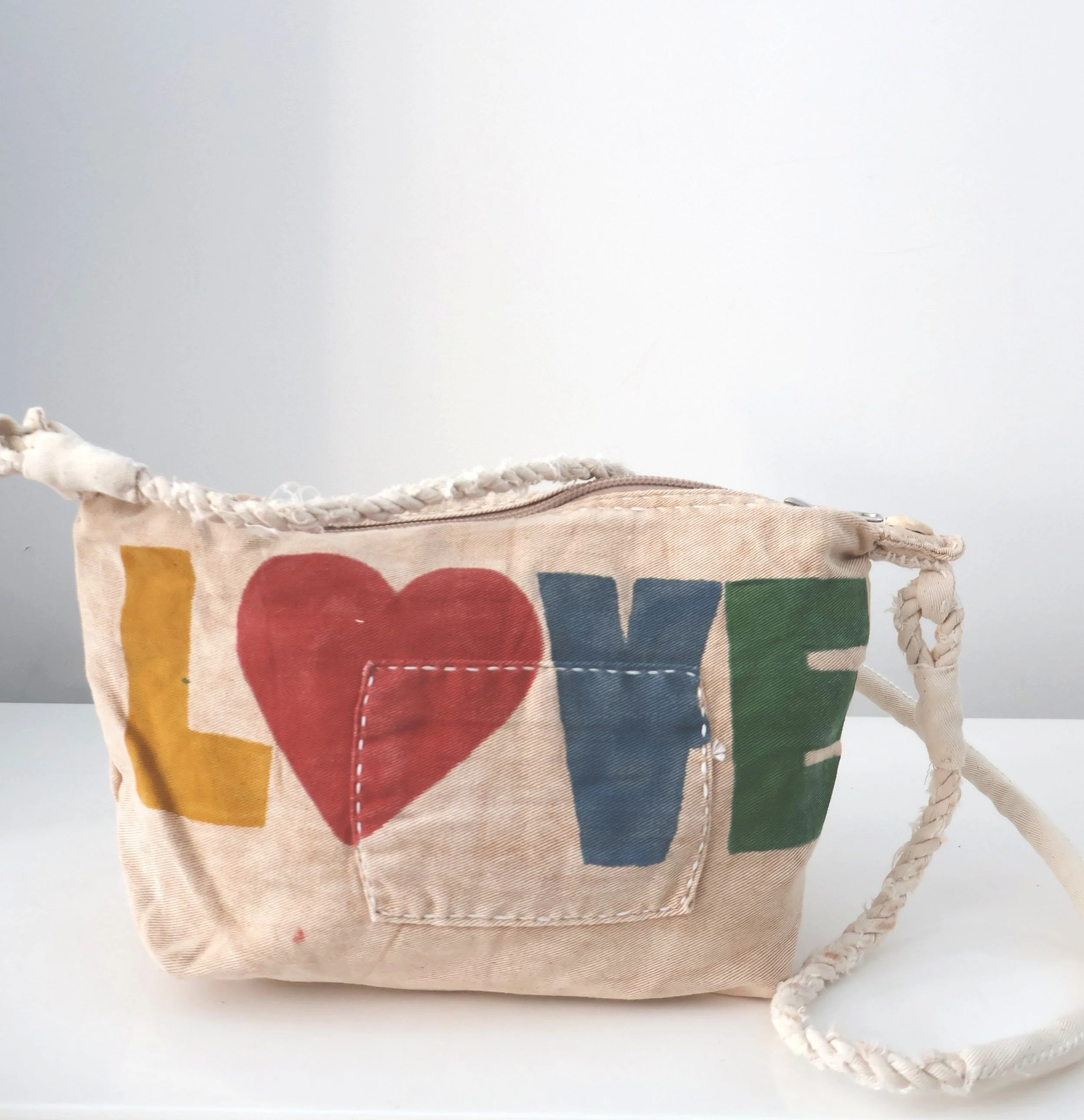 Ali Lamu Large Natural Rainbow LOVE Cross Body