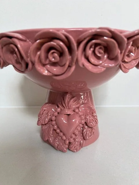Elizabetta Carli Pedestal Bowl with Roses-Deep Plum