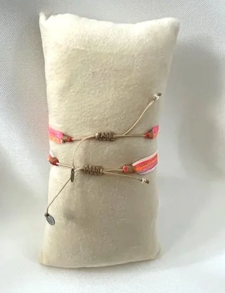 Leju Handwoven Metallic Thread Bracelet -Set of 2 Neon Pinks