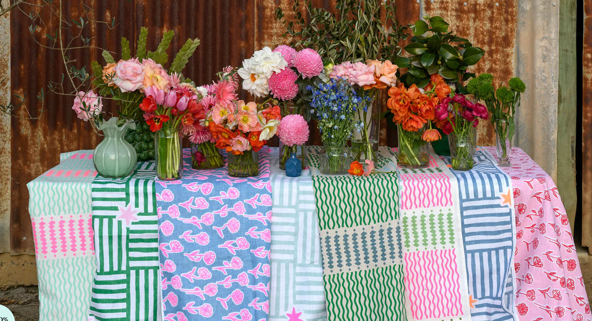 Aqua door Designs Highlighter pink + green Barley Twist Linen Tablecloth