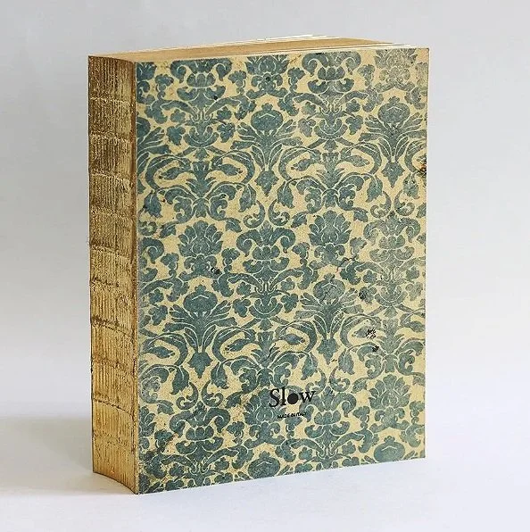 Italian Libri Muti Canvas Book XL Gold Leaf- Blue Damask