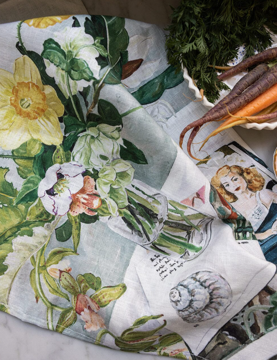 Bespoke Letterpress August Blooms 100% Linen Tea Towel
