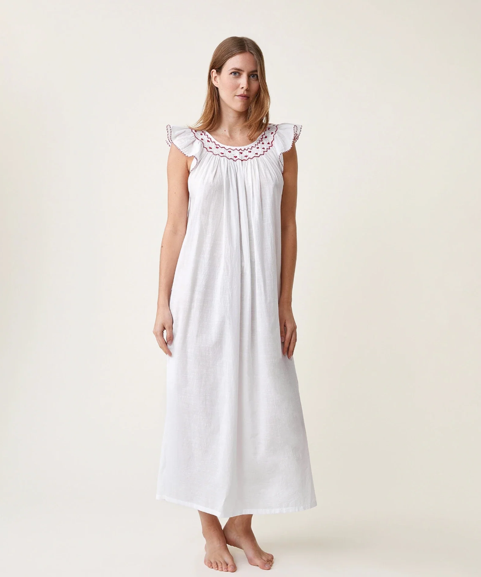 Scarlette Ateliers Dona night dress- White with red embroideries