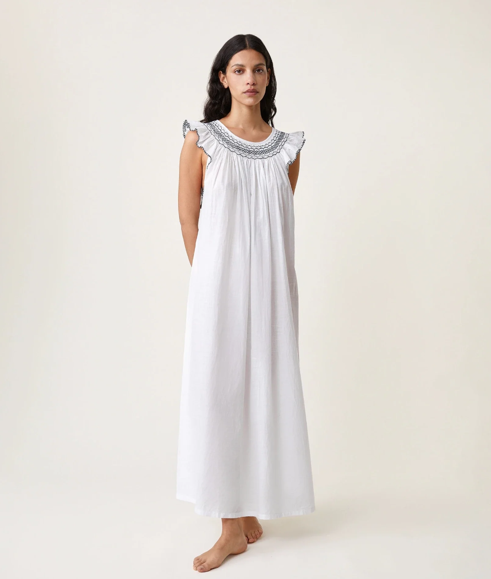 Scarlette Ateliers Dona night dress- White with navy embroideries