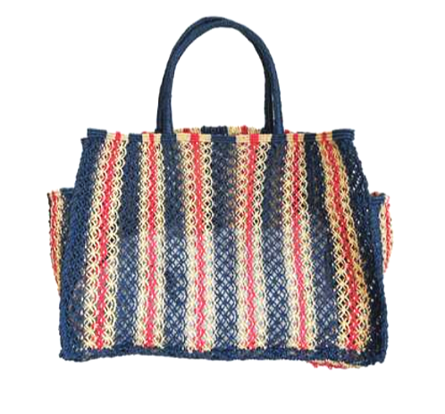 The Jacksons Stripe Jute Bag- Navy Multi