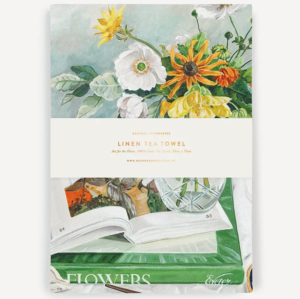 Bespoke Letterpress April Blooms 100% Linen Tea Towel