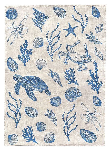 Aqua door Design Blue Under the Sea Linen Tea Towel