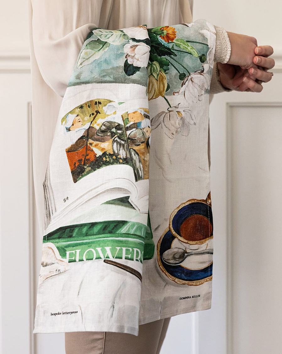 Bespoke Letterpress April Blooms 100% Linen Tea Towel
