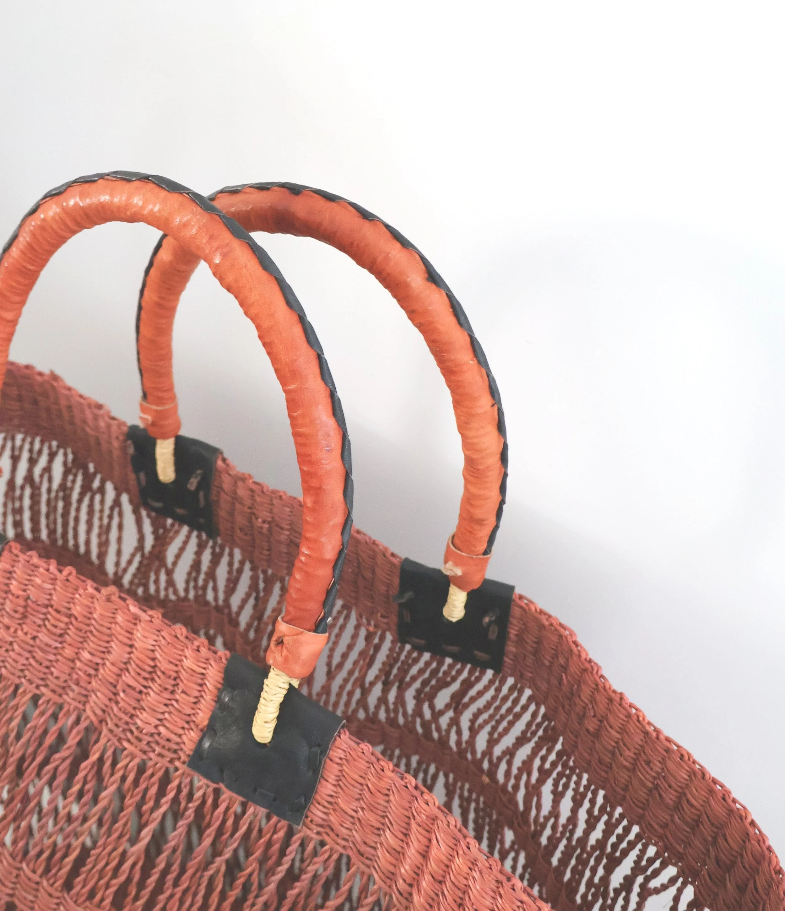 Bolgatanga Handwoven Red Ochre Net Basket Bag- XLarge