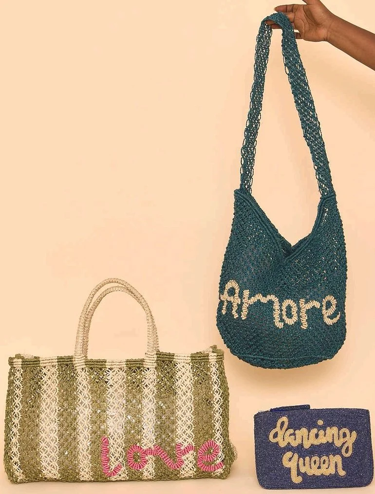 The Jacksons LOVE Jute Bag- Black/Natural/Pink