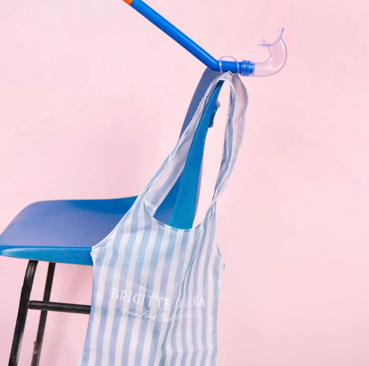 Brigitte Tanaka Bathing Suit Blue Stripes Organza Bag