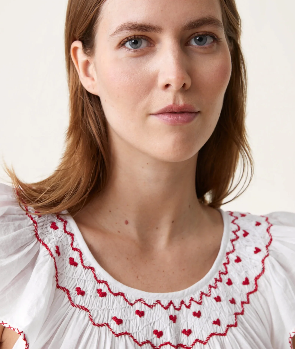 Scarlette Ateliers Dona night dress- White with red embroideries