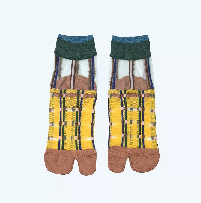 COQ Japanese Socks-Multi Check Yellow