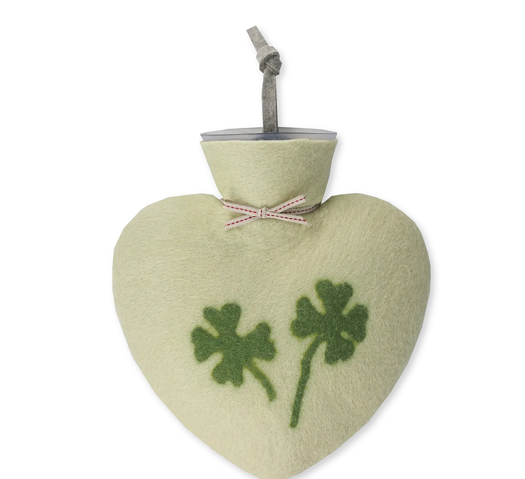 WärmeWunder Heart Hot Water Bottle- Clover Lucky Khaki