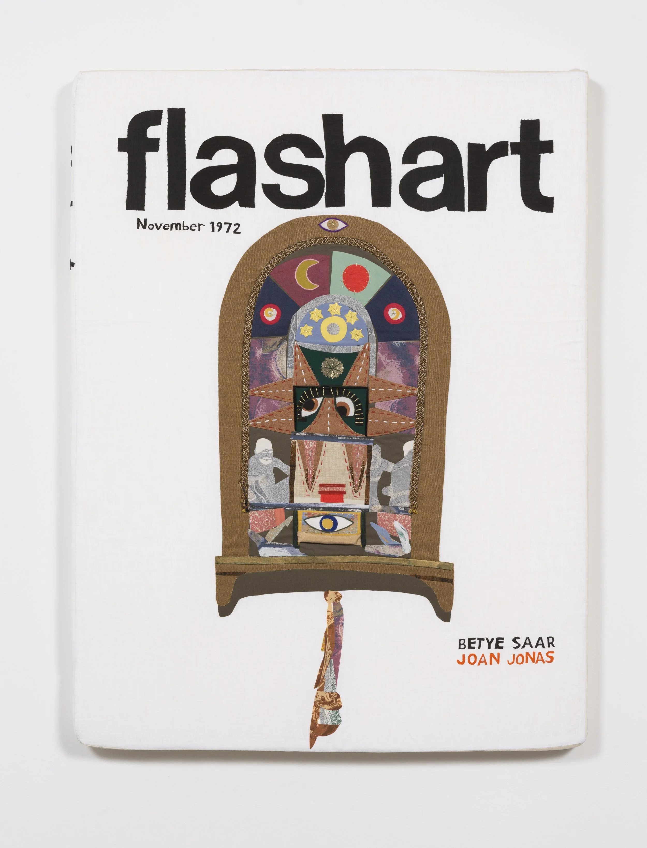 Flash Art/ Betye Saar 2018, 30" x 40" x 2", embroidery thread, pencil, wonder-under, fabric, foam 