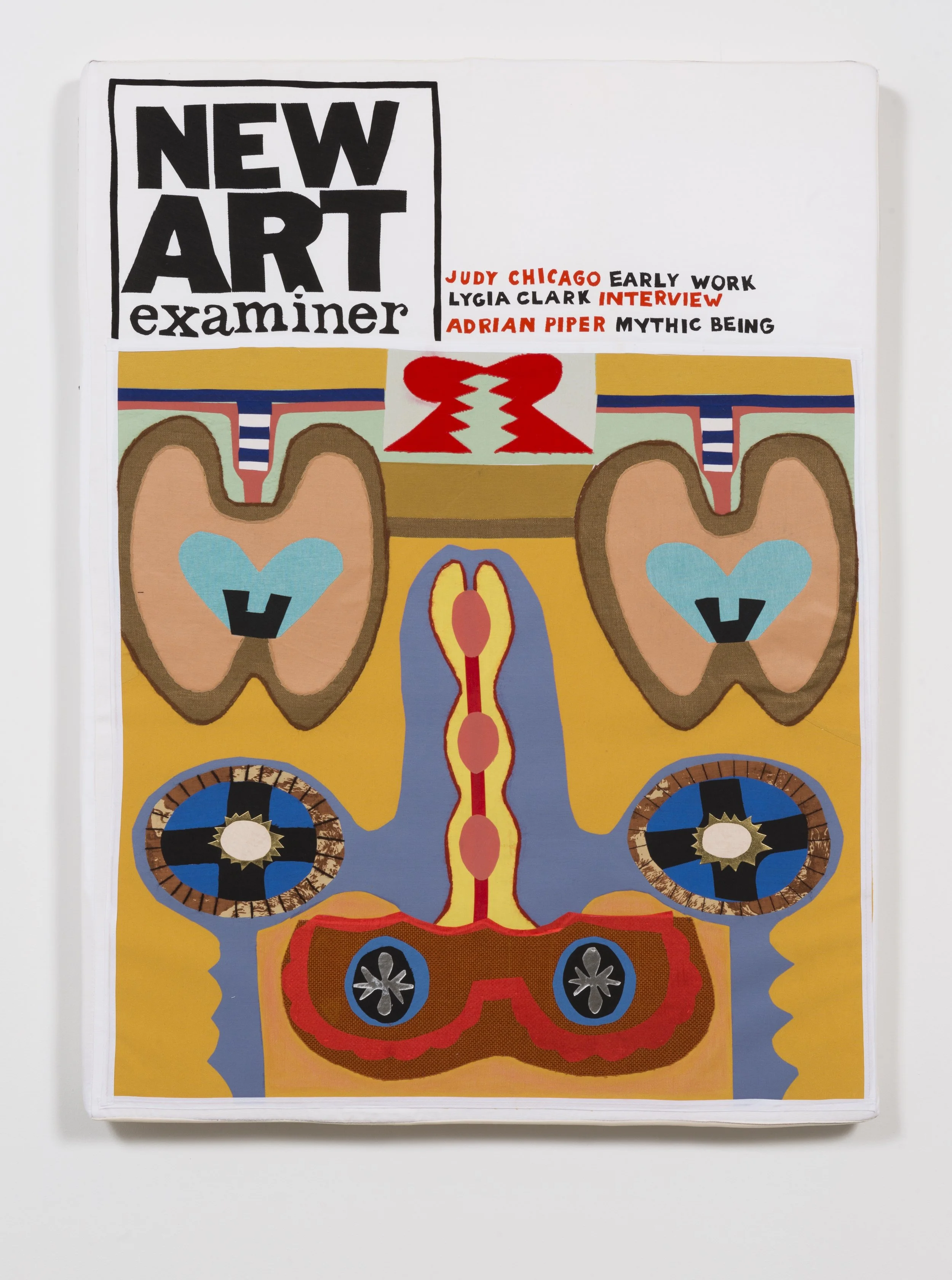 New Art Examiner/Judy Chicago 2018, 30" x 40" x 2", embroidery thread, wonder-under, fabric and foam