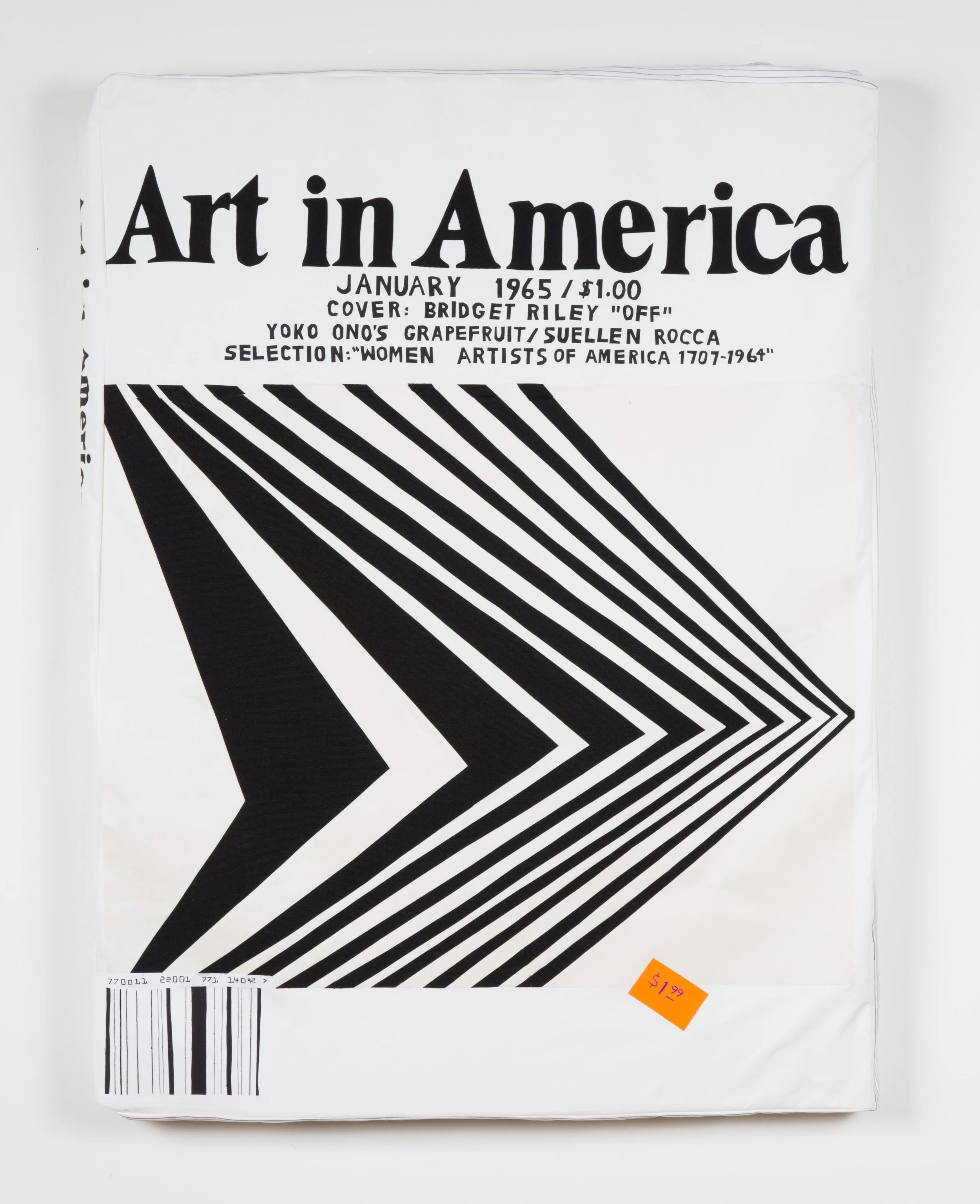 Art in America/ Bridget Riley 1965 2014, 30" x 40" x 2", embroidery thread, fabric and foam