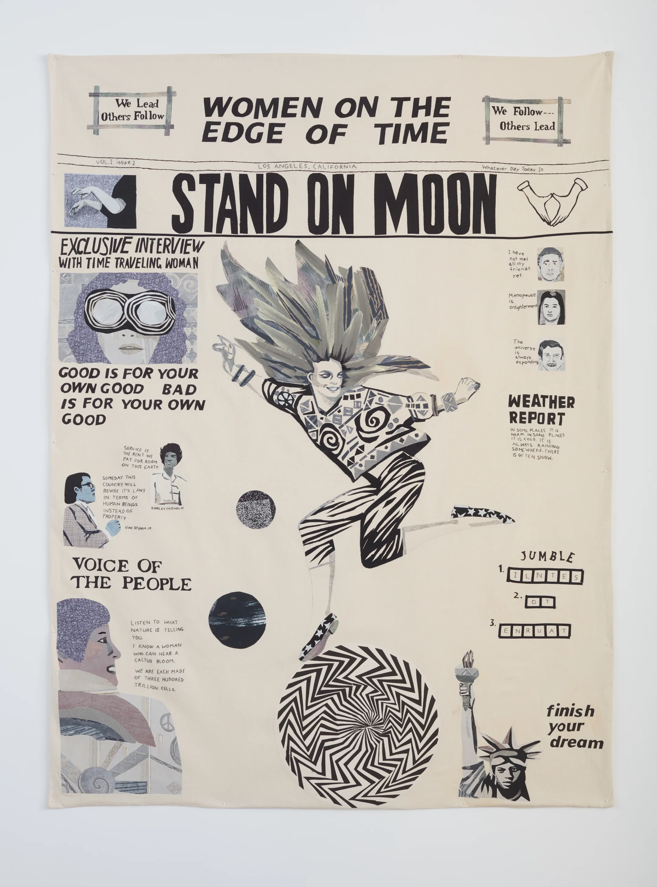 Stand on Moon, 2018, 82” x 62” x .5”, canvas, cotton, wonder-under, embroidery thread
