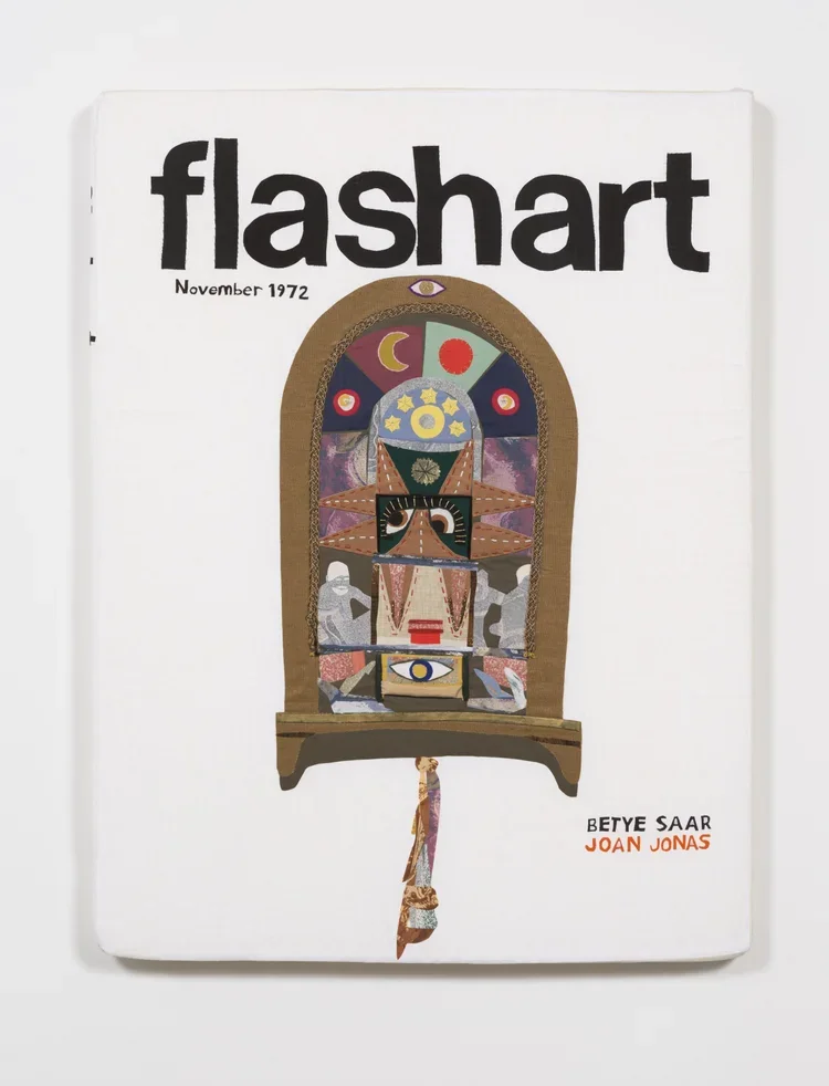 Flash Art/ Betye Saar 2018, 30" x 40" x 2", embroidery thread, pencil, wonder-under, fabric, foam 
