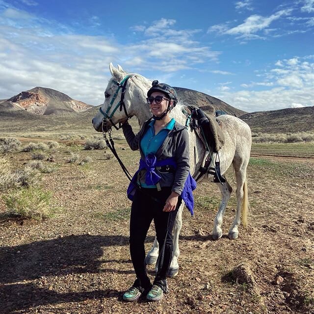 A 🧍🏼&zwj;♀️ and her 🐴 at mile 23 of 65 in the #20muleteam ride. One of my favorite desert courses so far, great footing, varied terrain, world class vets. 📸 @kadydoody 
#endurance #endurancetraining #enduro #enduranceriding #AERC  #endurancehorse