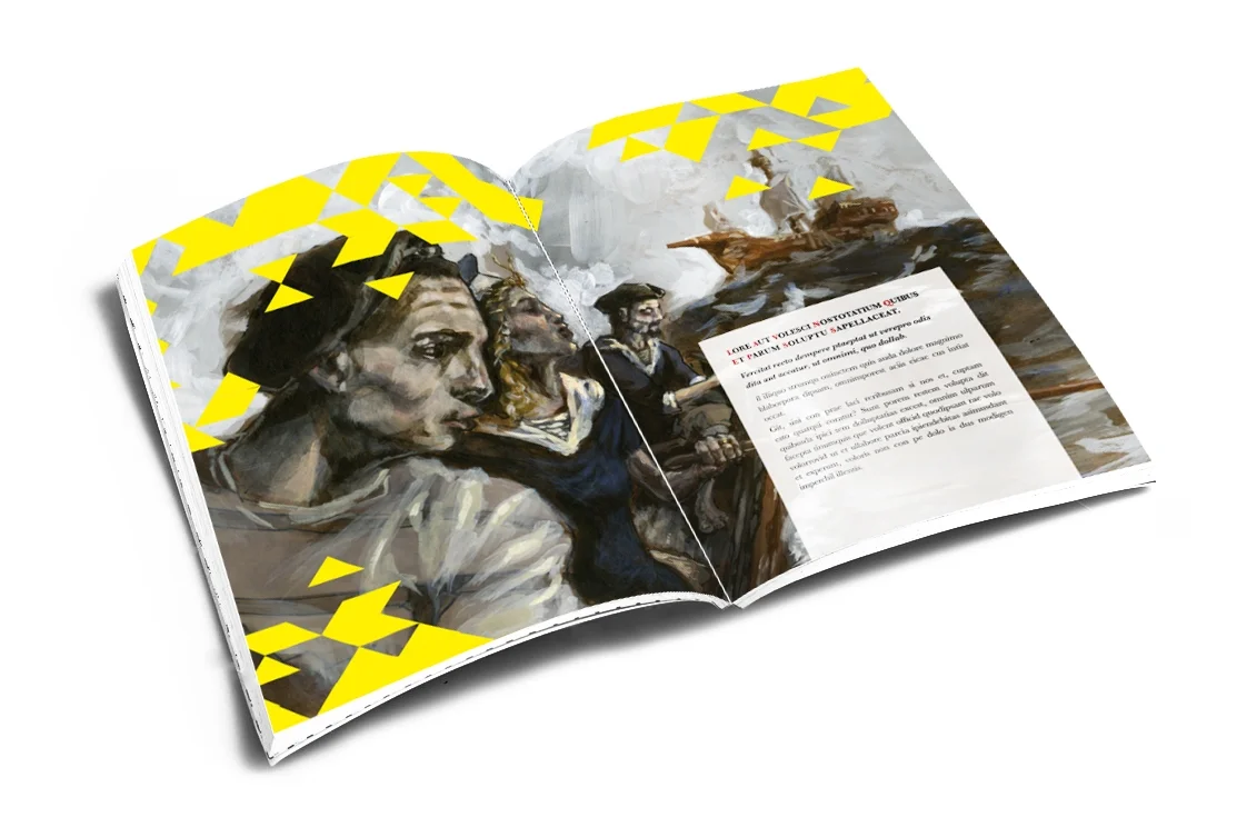 For this project, I had to create an illustration for a science/historical magazine on the subject of the Western myth where male sailors were afraid to embark with females aboard ships since they were believed to cast bad luck. The guidelines for this project clearly expressed a desire to link the historical nature of the subject with a modern outlook on the proofs of such behaviour. Also, it needed to display some level of realistic scenery. In the illustration, I visited these two ideas by traditionally painting a scene where a female sailor is sitting amongst men while heading for a medium size ship and by using an old style typeface for the editorial, but I also used a modern puzzle with geometric shapes suggesting the unravelling of history with vivid colour to create an anachronistic contrast between the two eras.