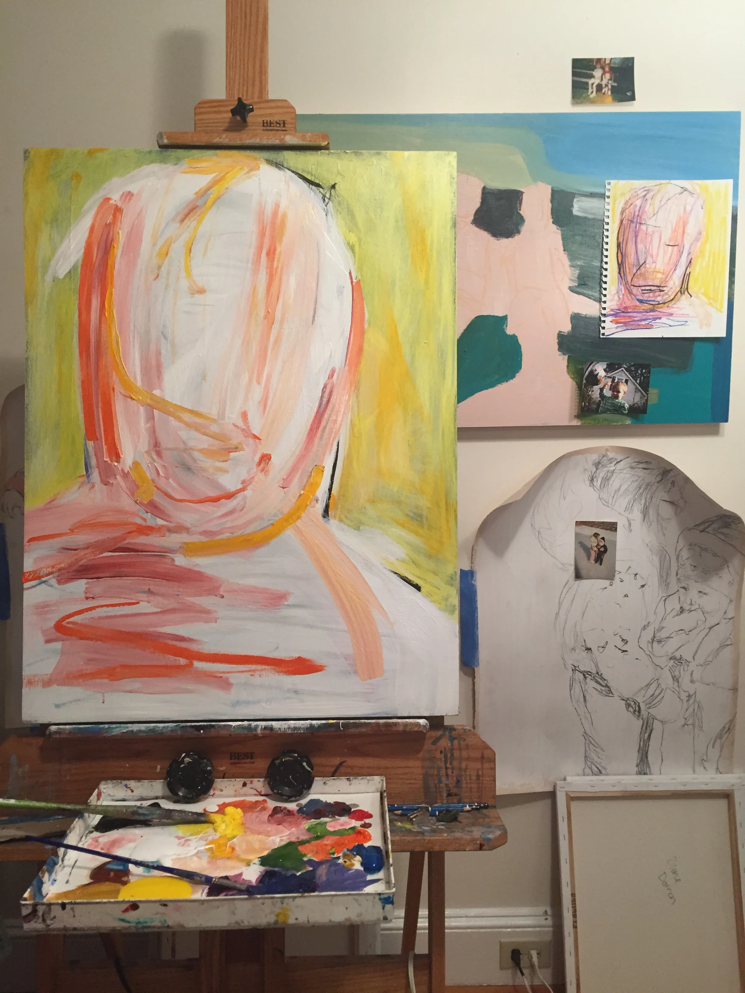 Karrie's studio space, with sketch and photo reference.