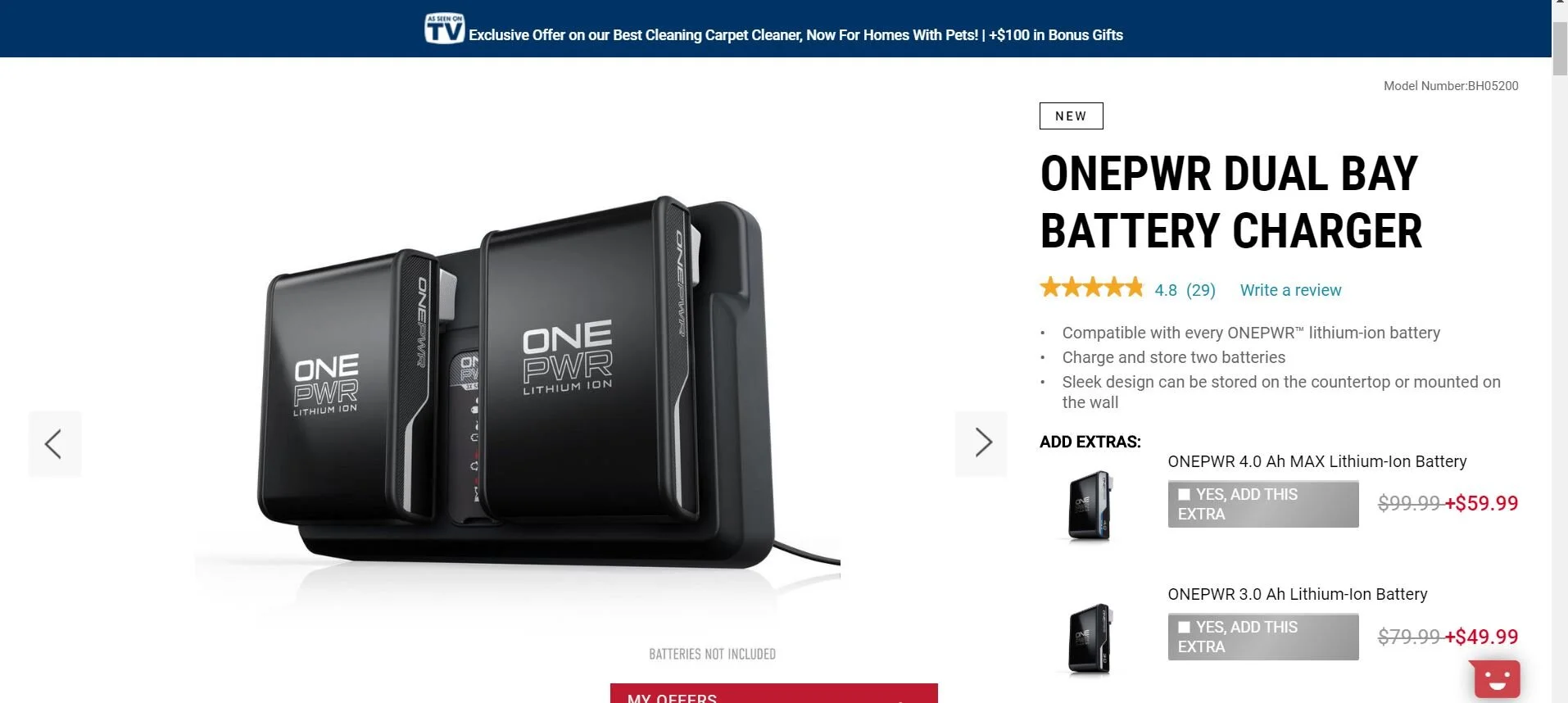  Dual Bay Charger is now on Hoover.com    https://www.hoover.com/onepwr-dual-bay-battery-charger/BH05200.html    https://www.amazon.com/Hoover-Charger-Compact-Charging-BH05200/dp/B087R8BGK7/ref=sr_1_1?dchild=1&amp;keywords=dual+bay+hoover&amp;qid=160