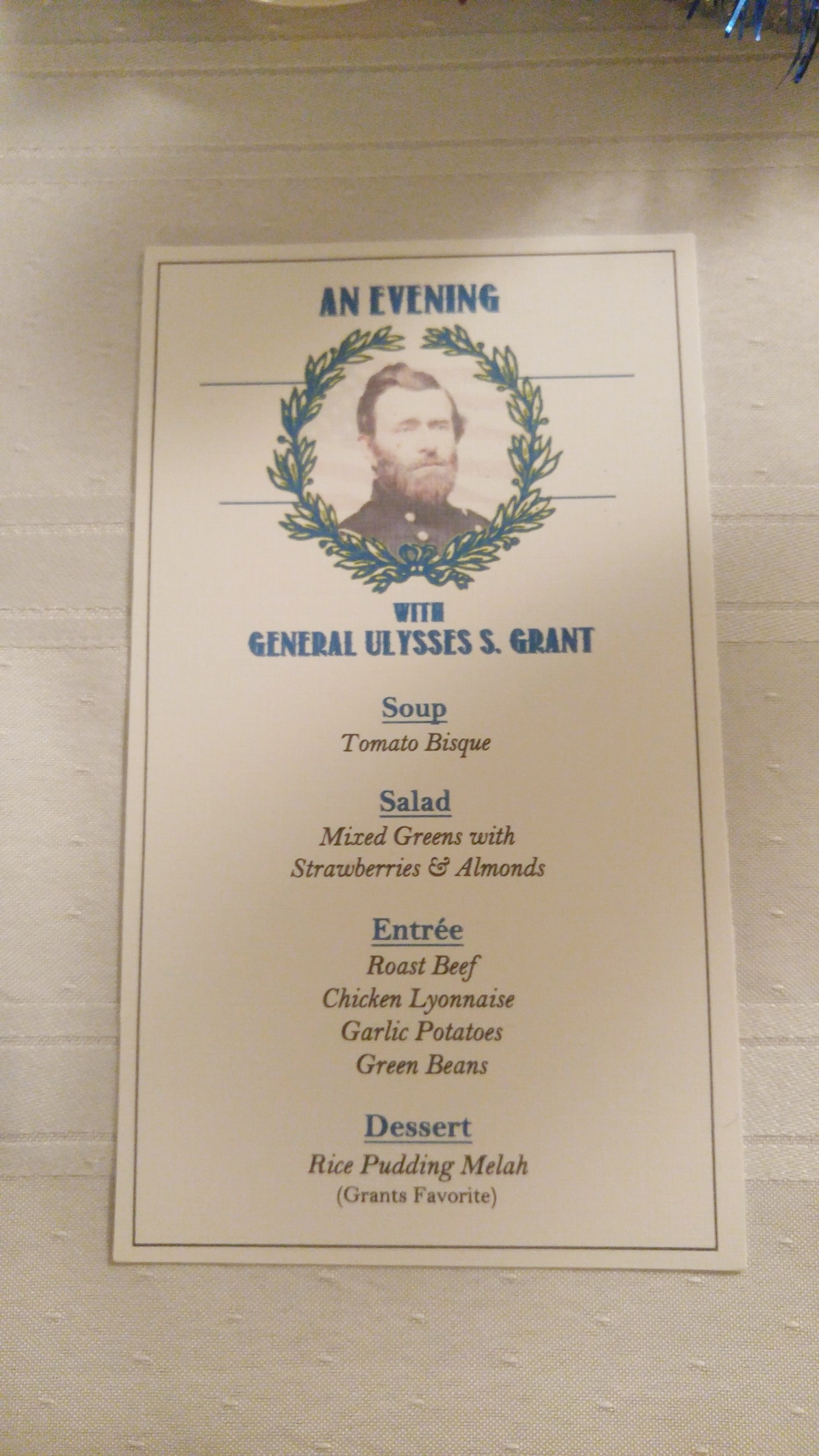  The dinner menu 