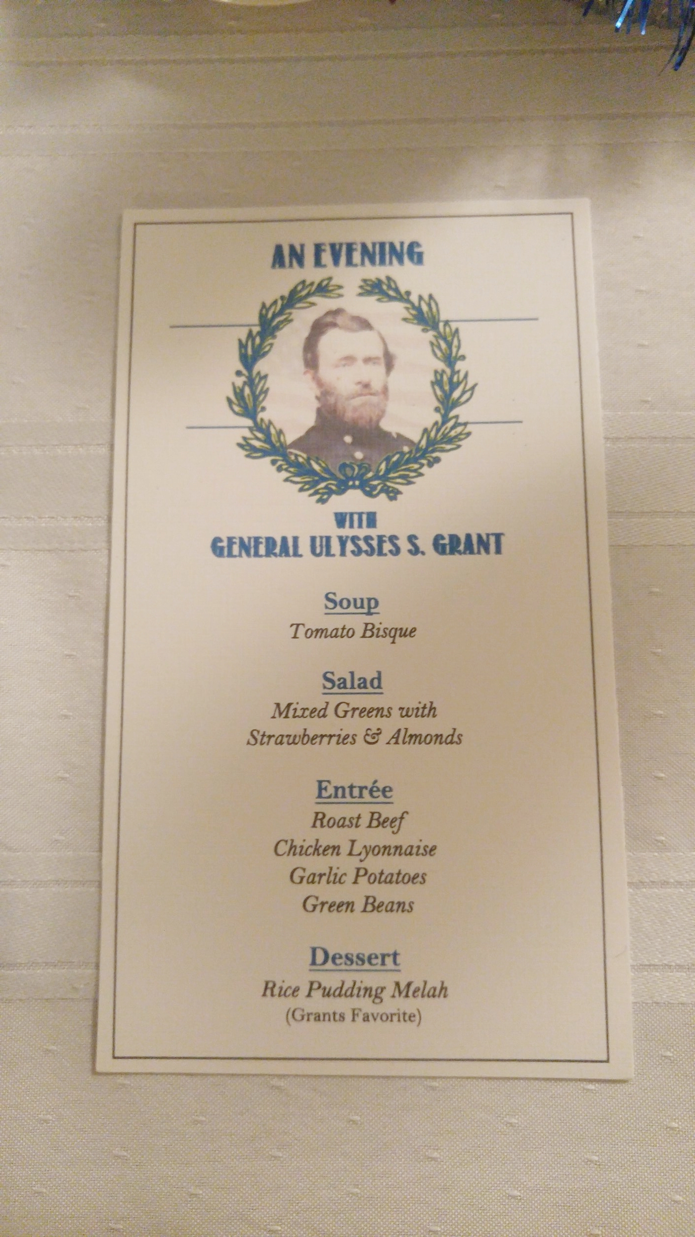 The dinner menu