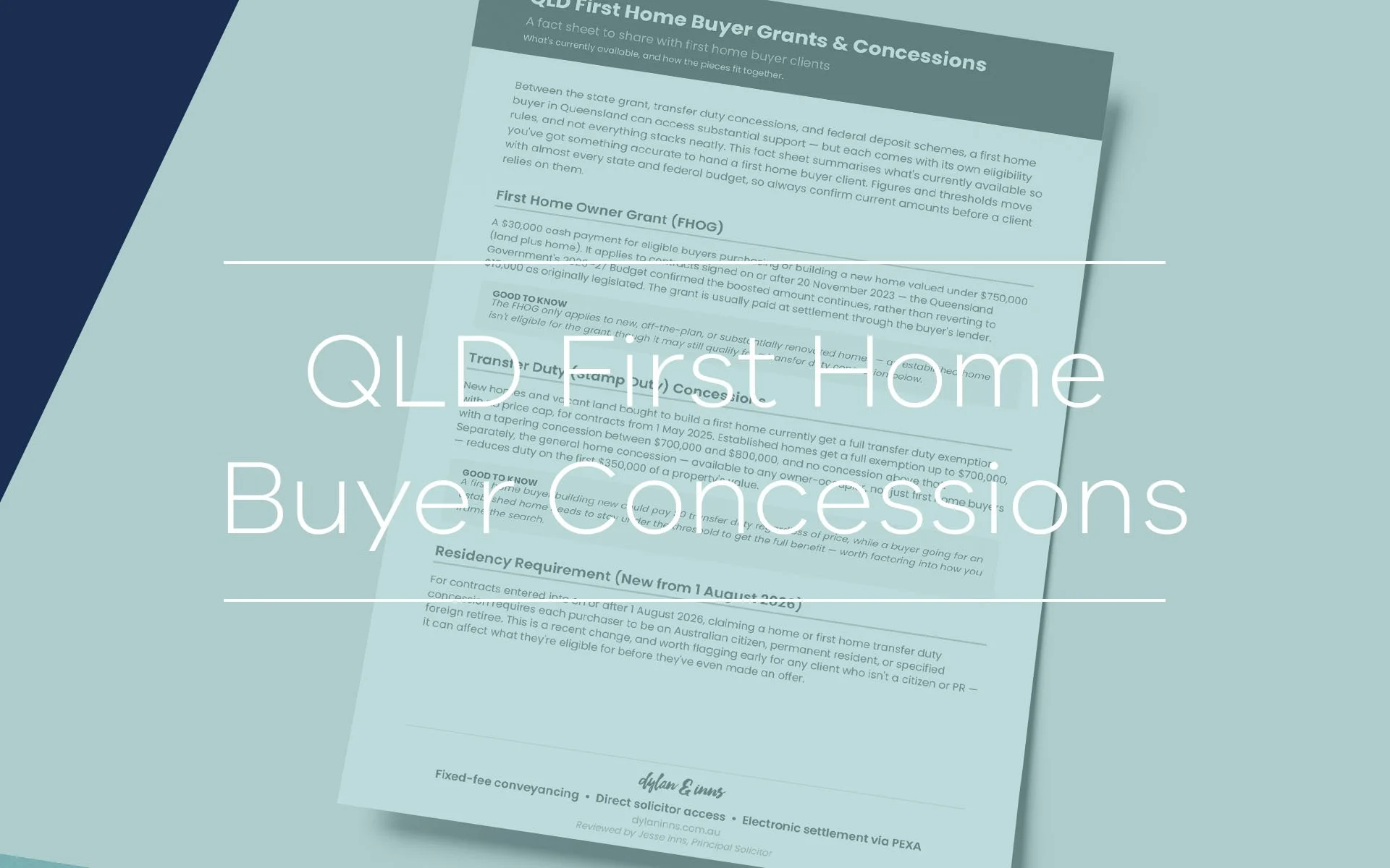 An image of the fact sheet explaining first home buyer concessions in Queensland