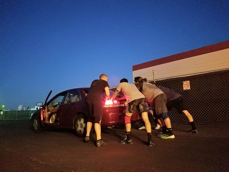 Post WOD car push for a cool down. 