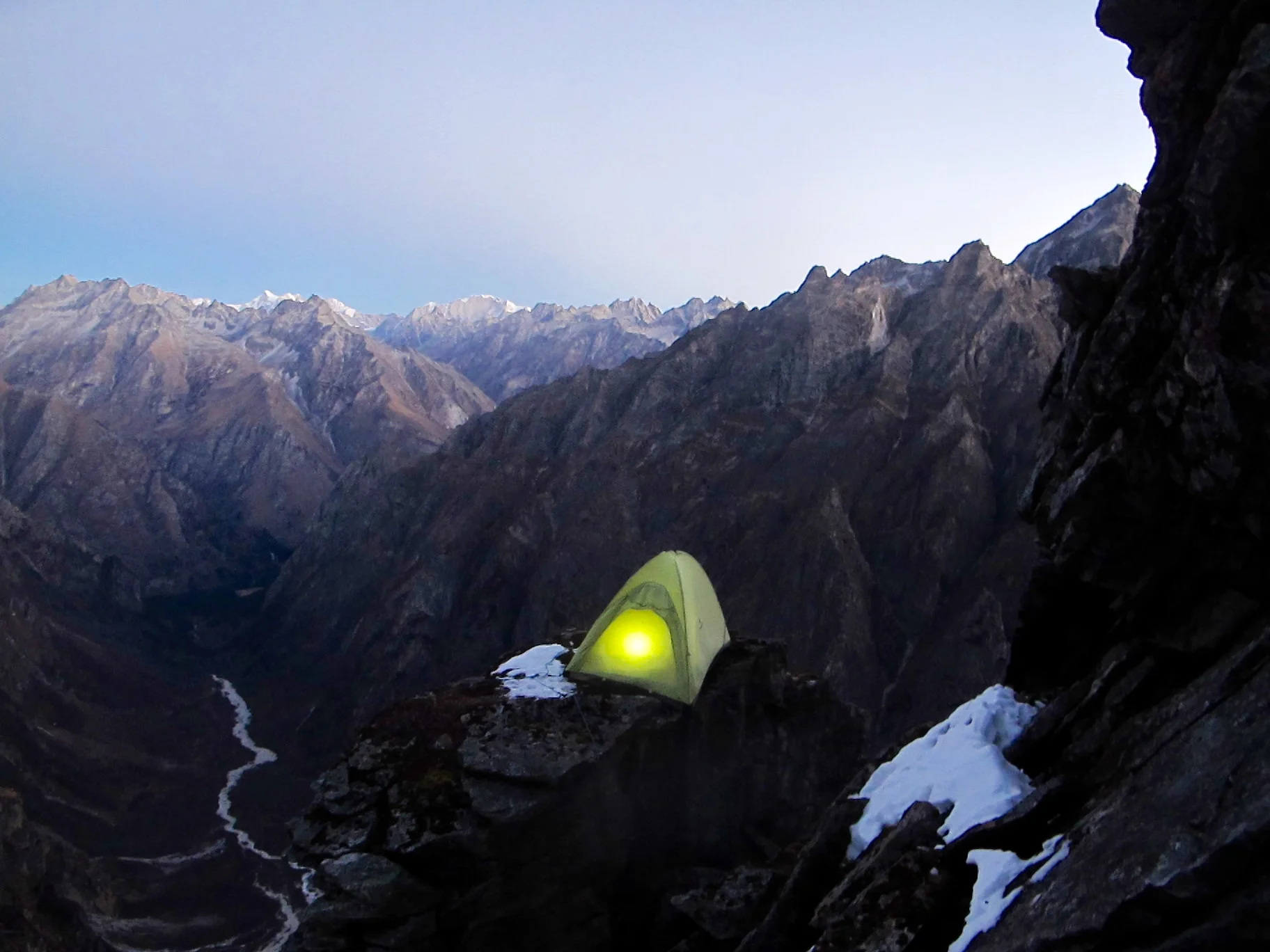 Camp 1 Hanging Out on A Hanging Boulder.  