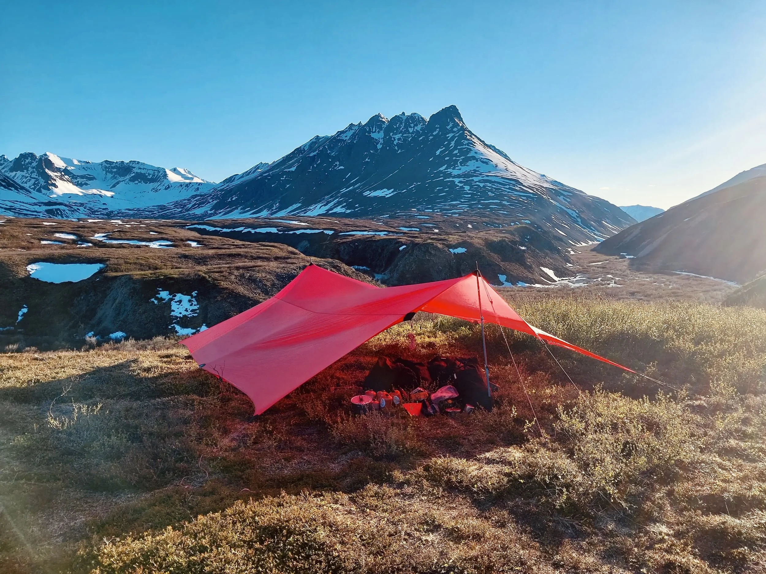 Red tarp in the talkeetna mountains
