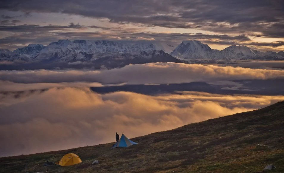 Tent camp looking out over Denali mountains.