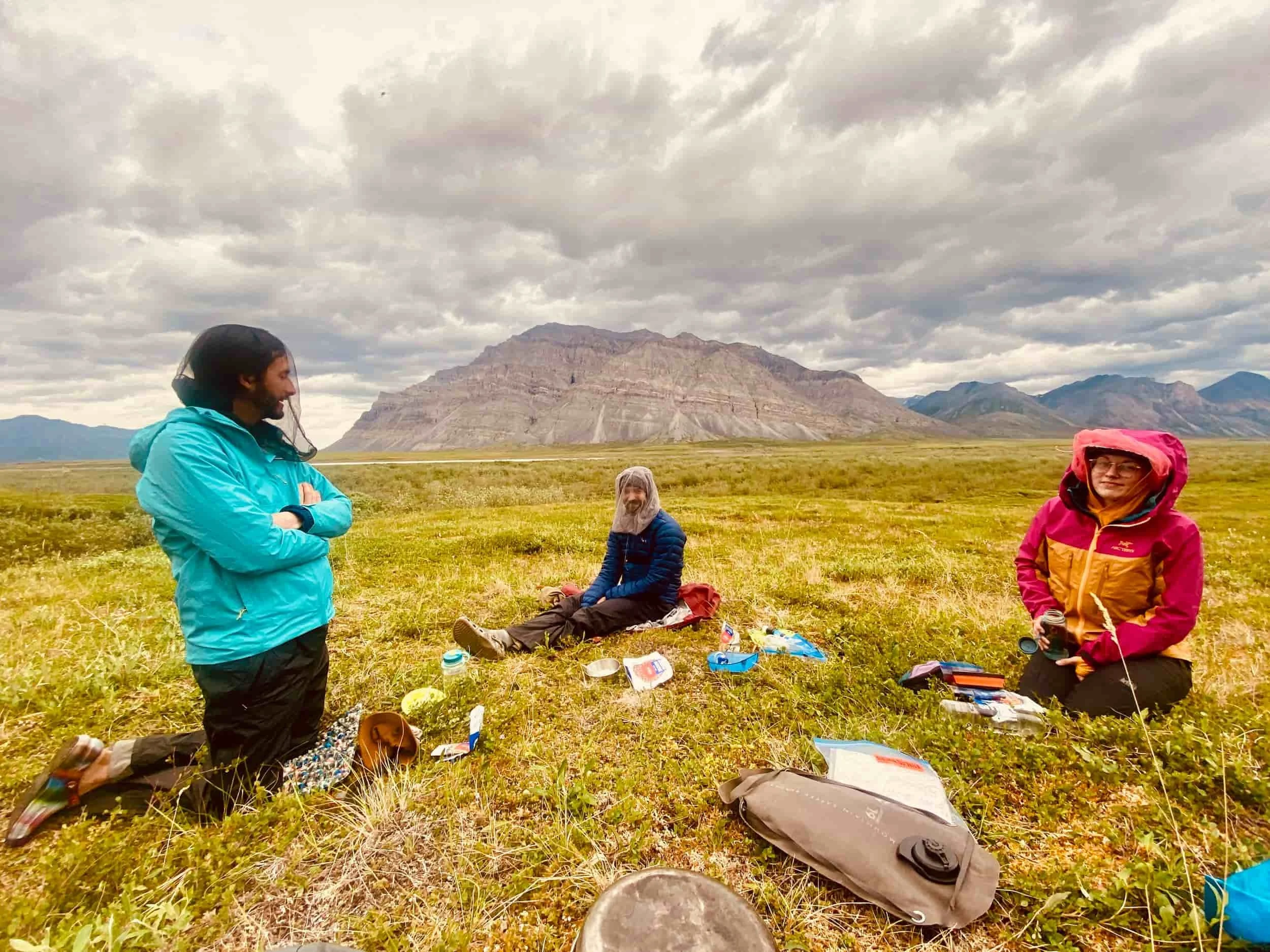 Backpackers in their camp kitchen in Alaska.