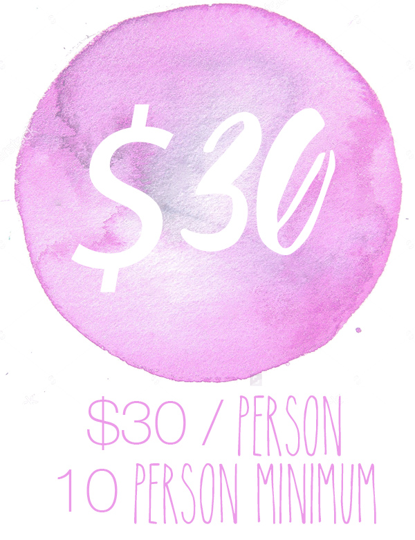 * Parties with less than 10 guests pay the 10 person minimum