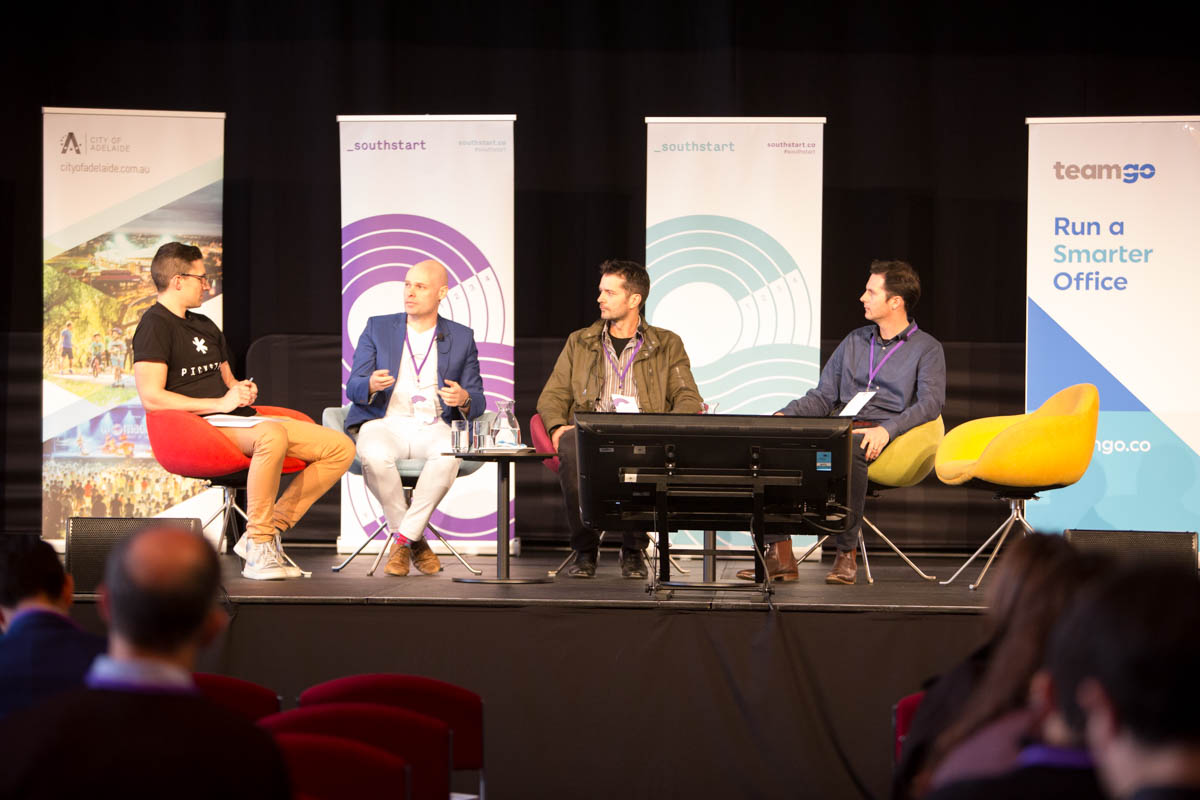 Dan Draper, David Trumbull and Ed Hartley talk to Rooster Radio's Andrew Montesi at SouthStart 2017. Images: James Knowler.
