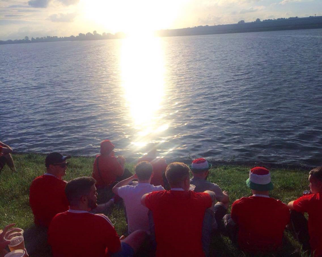 Photo: @ryanljones8. Peaceful and happy Welsh fans take it all in after an amazing day in Bordeaux.