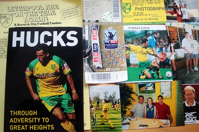  I have my season tickets from over the years, shares in the club and I used to buy this Norwich fan zine all the time. Here’s me with my all time favourite player Darren Eadie.