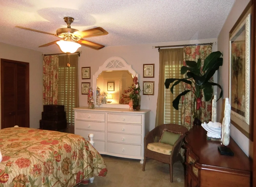 Interior design services for Tropical - Colonial - Bahamas Style guest bedroom located in Saint Andrews Country Club