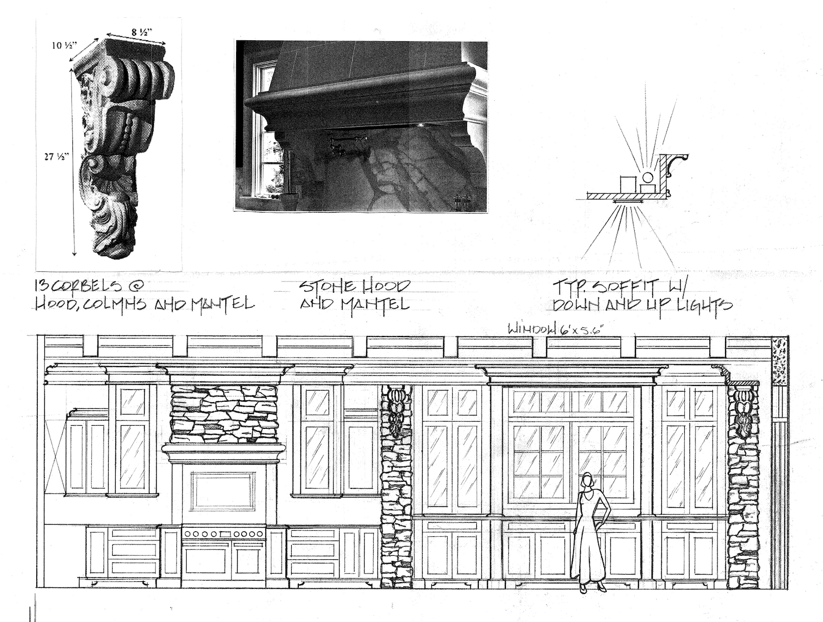 Traditional luxury kitchen remodel with stone columns and range hood in Boca Raton