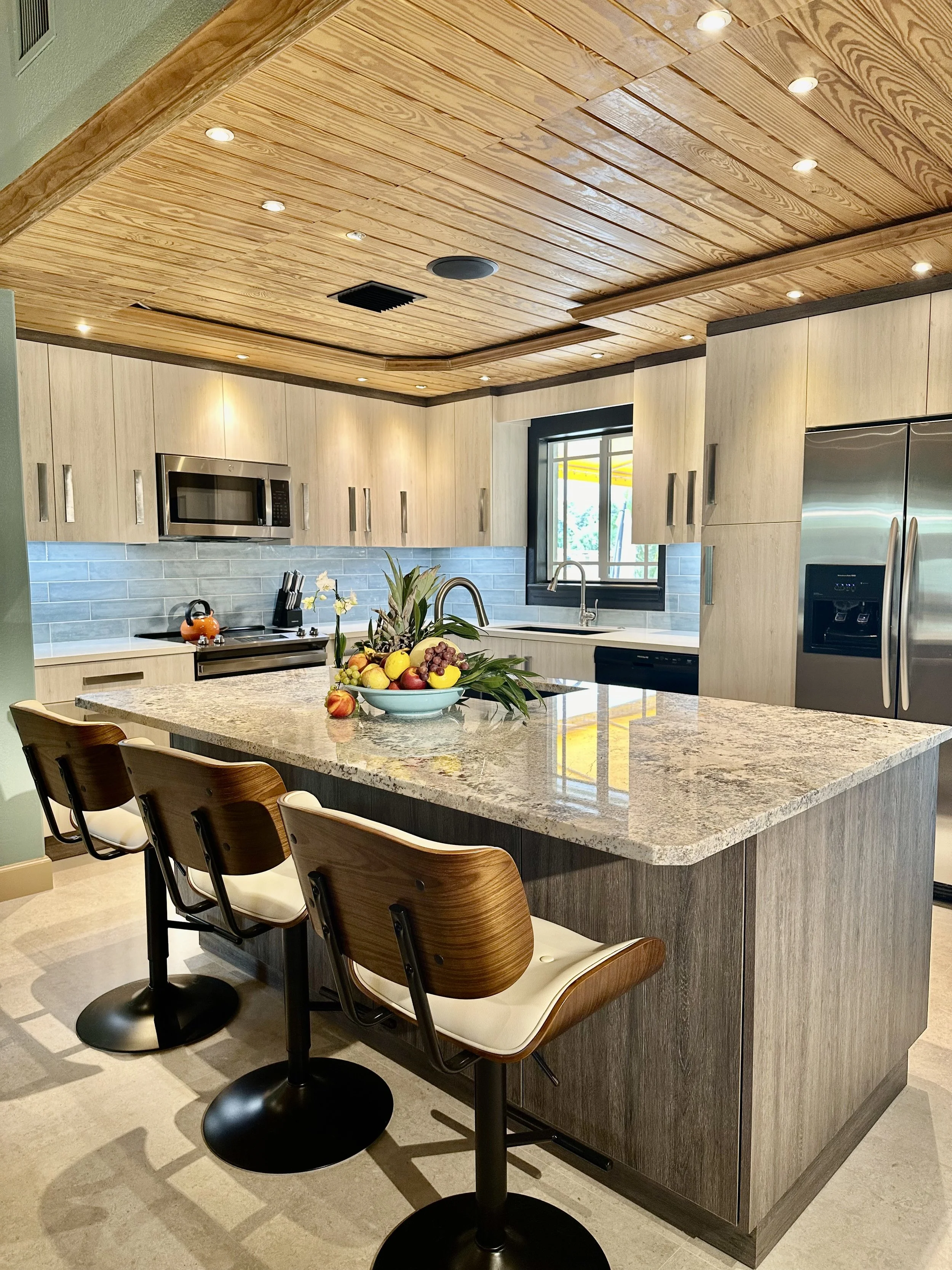 modern kitchen remodel with wood ceiling in Fort Lauderdale