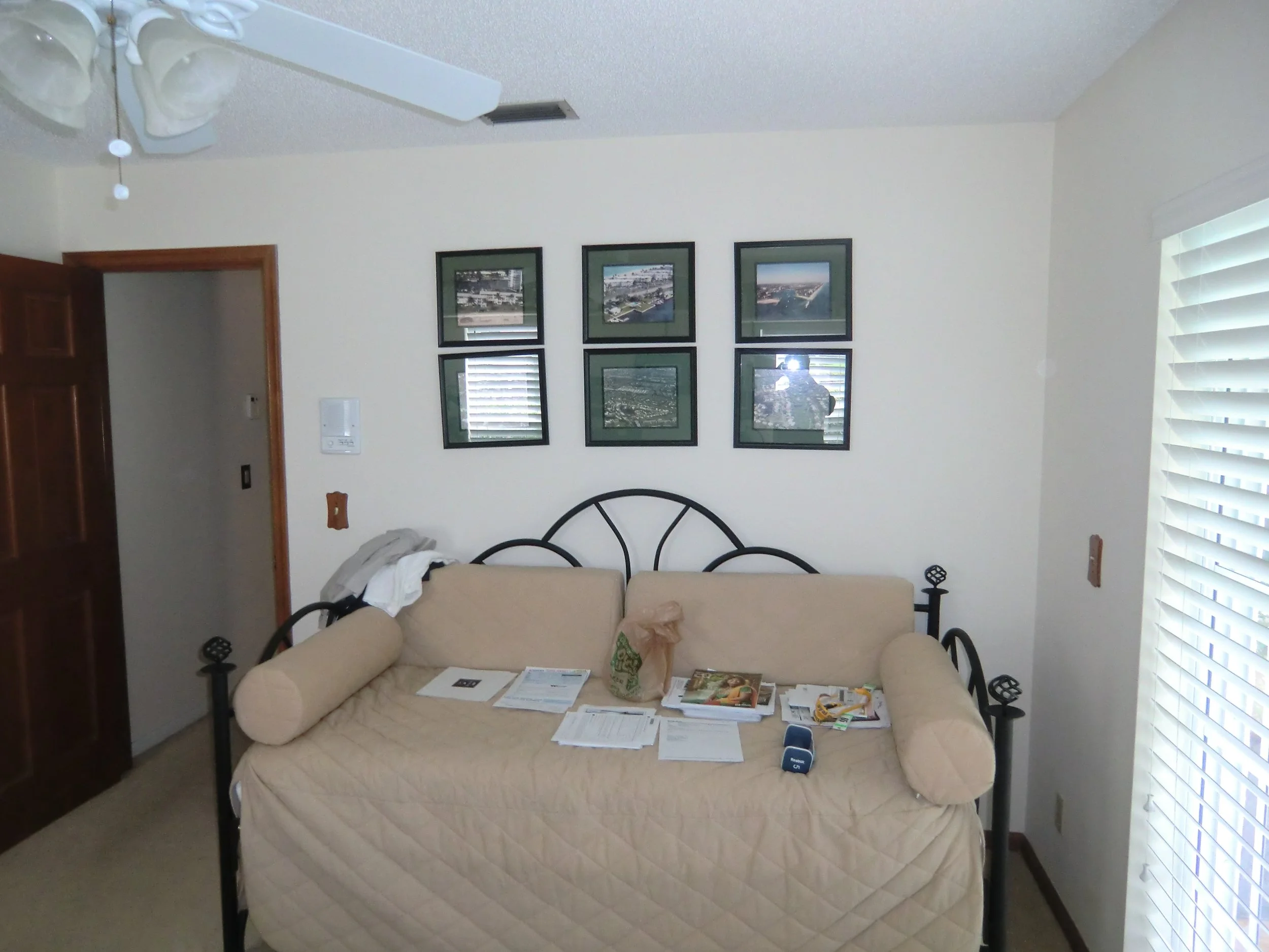 before and after of home remodel of office with custom cabinets