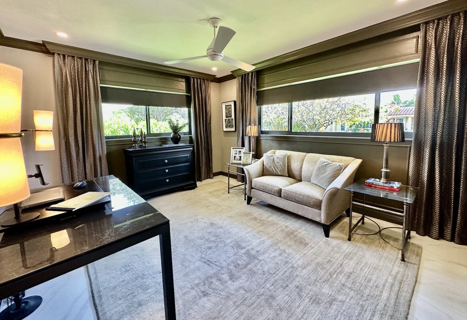 Modern home office with sofa and traditional Funiture and architectural moldings in Fort Lauderdale