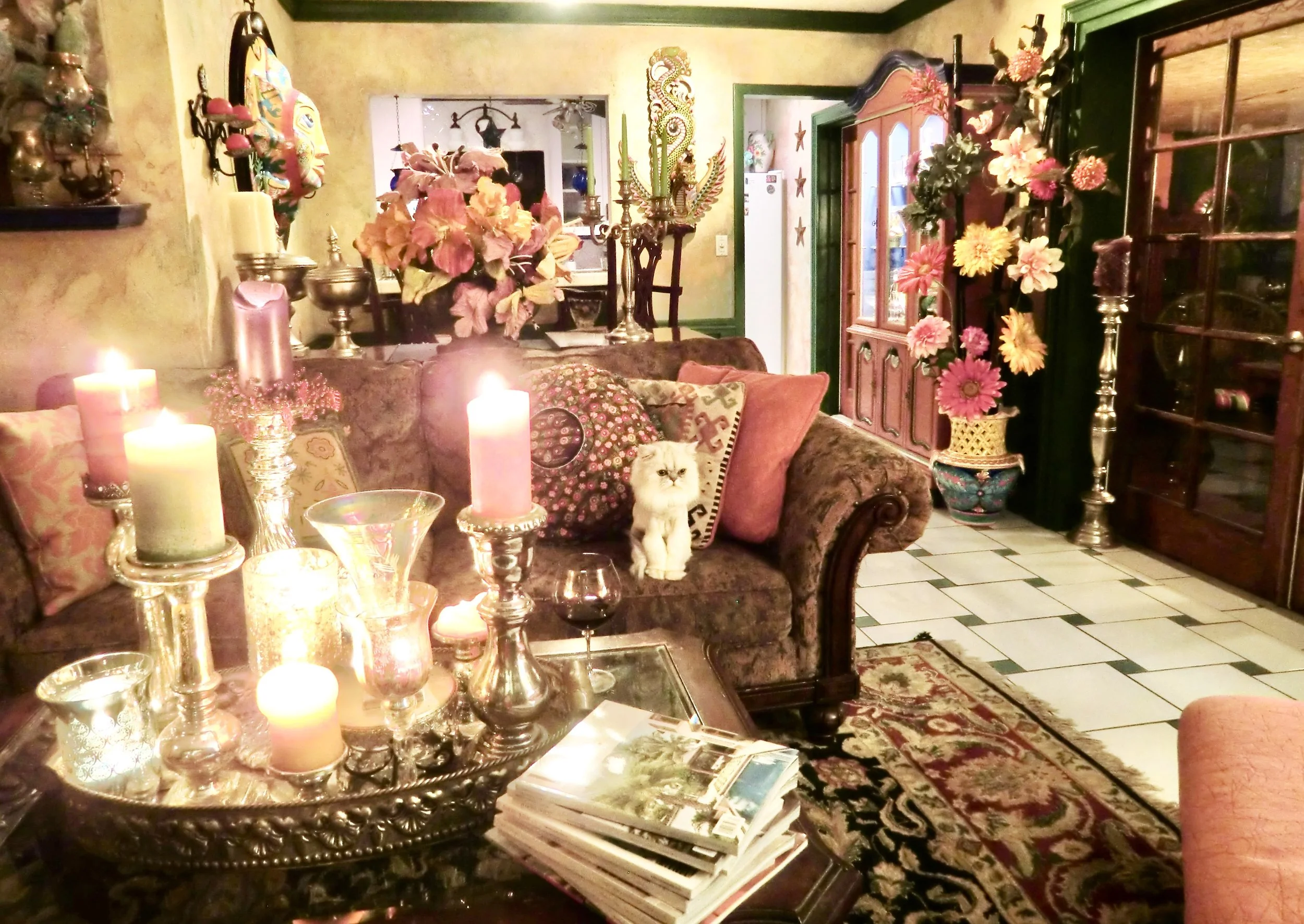 Spanish Mediterranean colorful living room with sun face in Fort Lauderdale